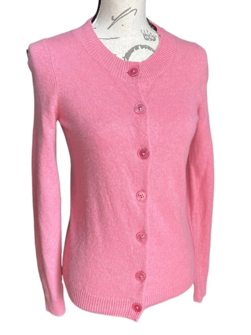 Talbots Pink Button-Up Crewneck Cashmere Cardigan - S
